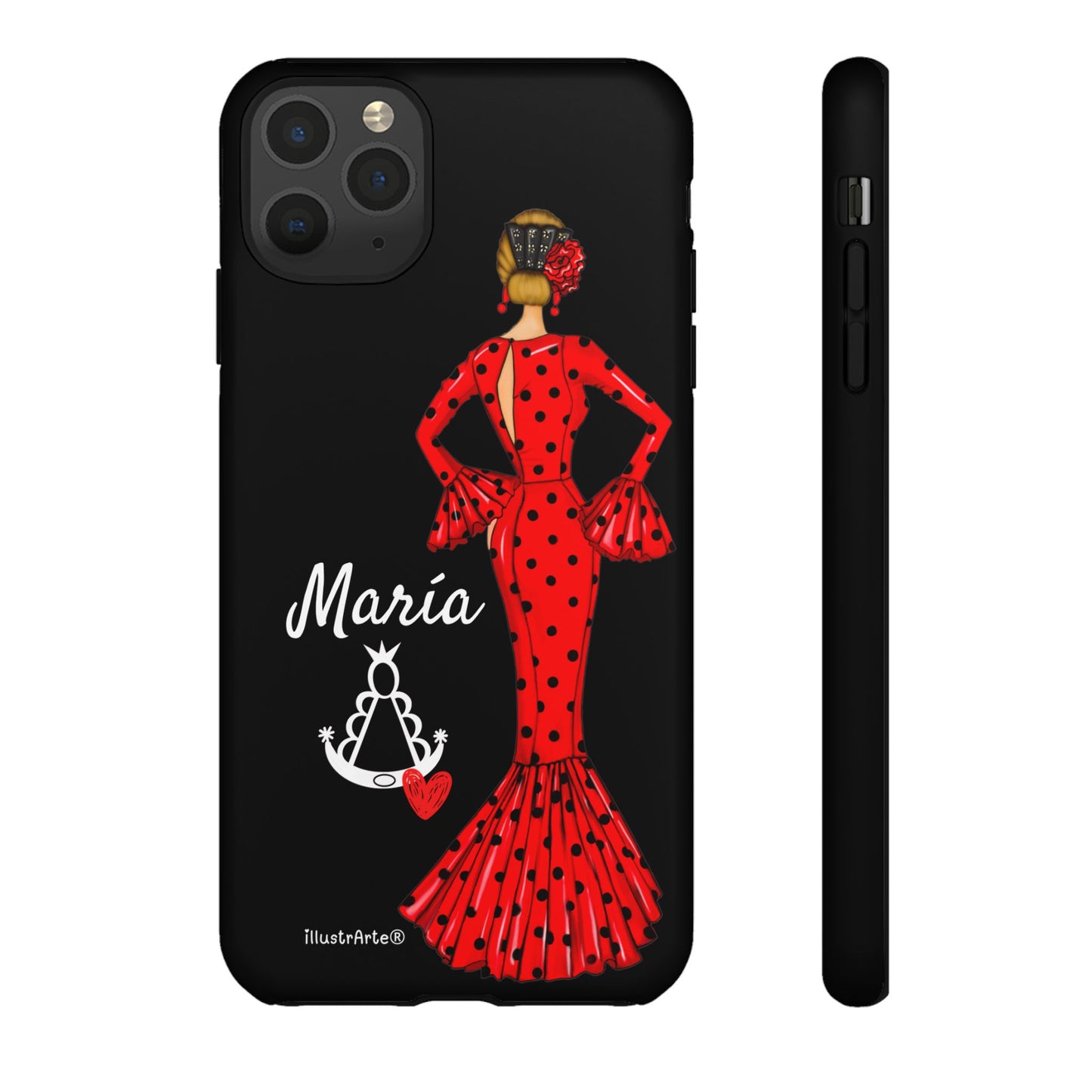 Funda de teléfono personalizable María rojo fondo negro Virgencita – para iPhone, Samsung, Pixel