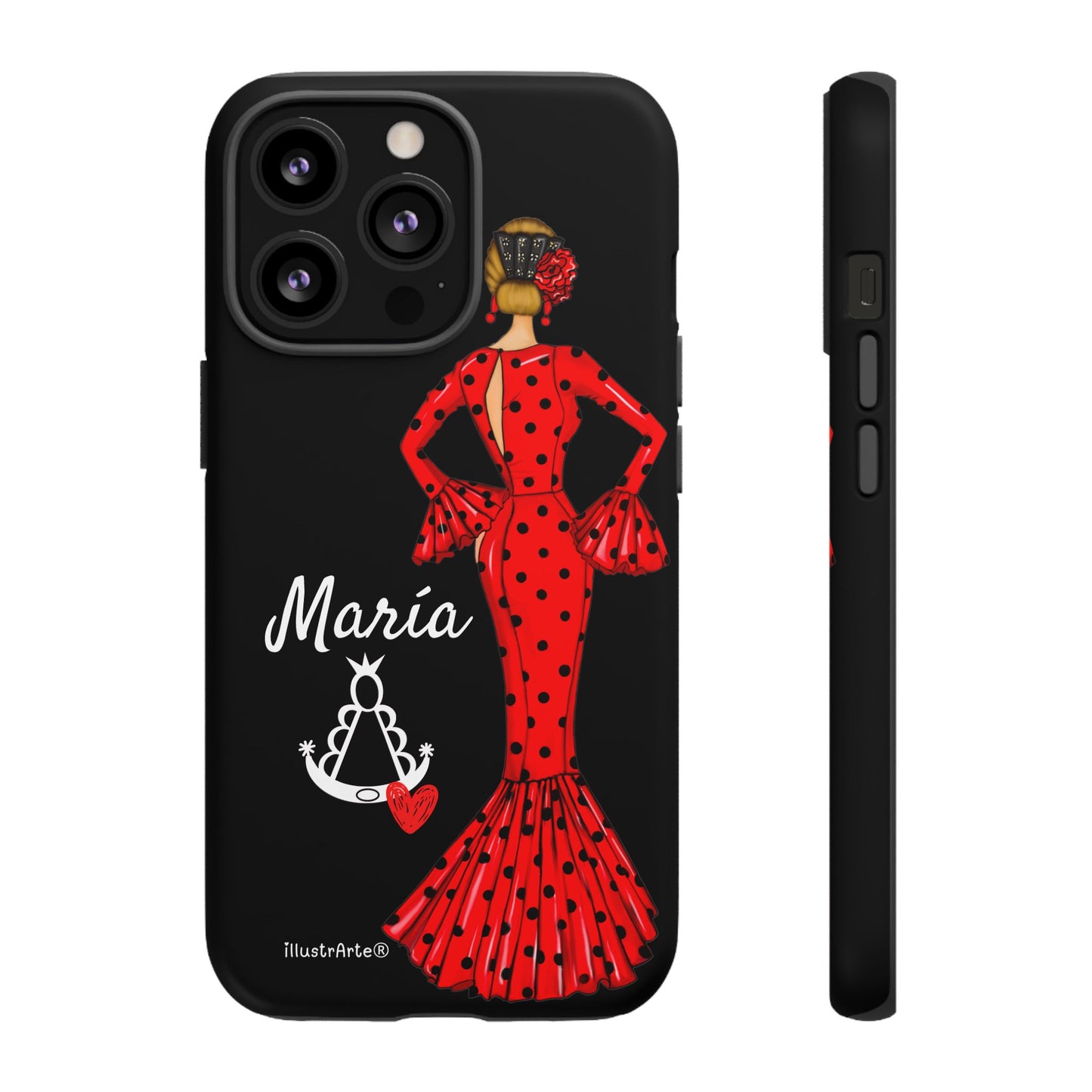 Funda de teléfono personalizable María rojo fondo negro Virgencita – para iPhone, Samsung, Pixel