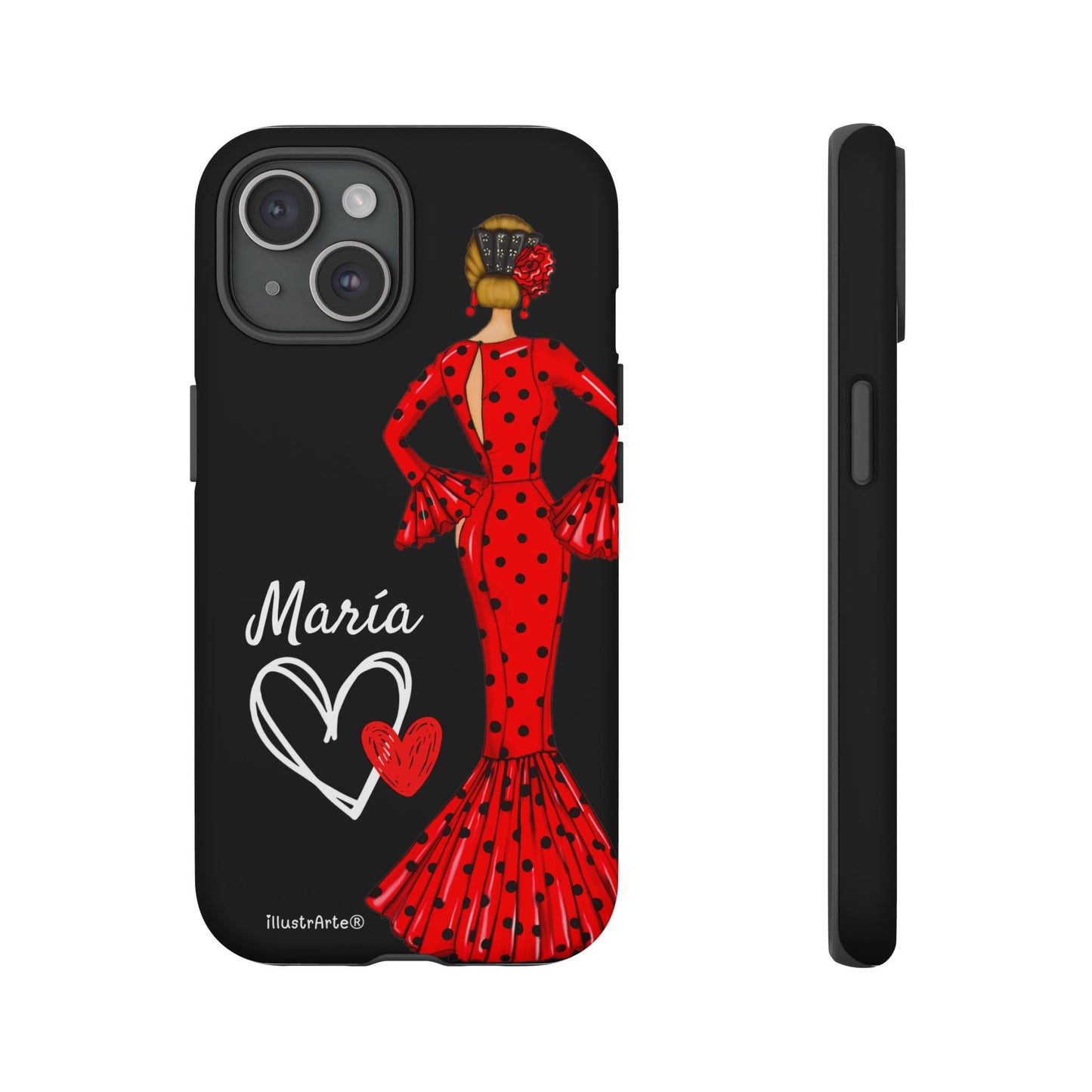 Personalized Maria phone case, red on black background – for iPhone, Samsung, Pixel
