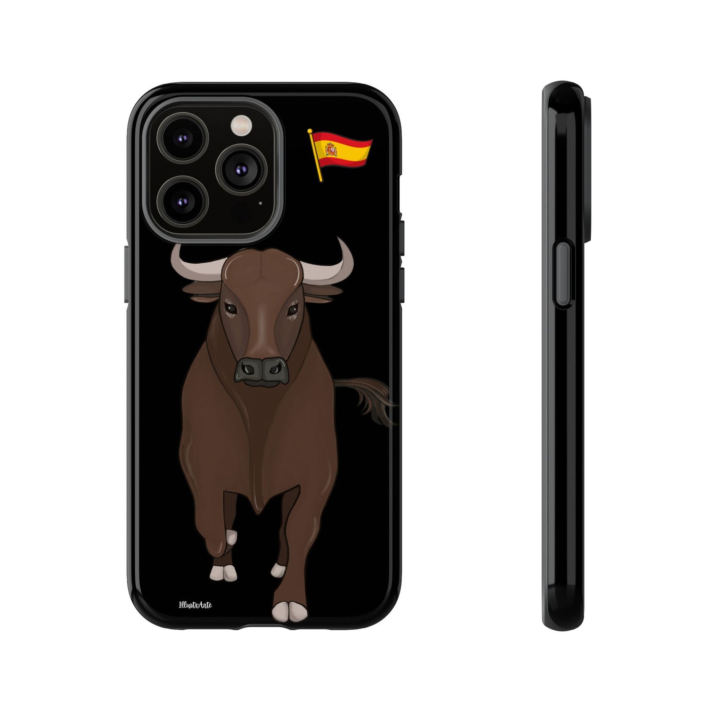 una funda de teléfono con un toro en ella