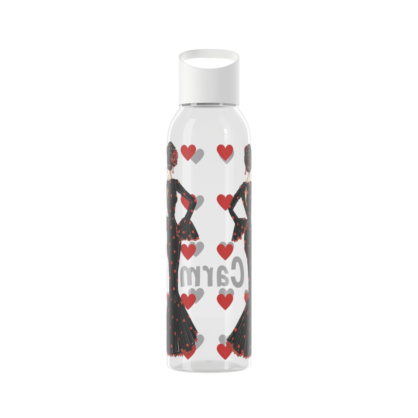 Flamenco Dancer 22 Oz/650ml Eastman Tritan™ Single wall bottle, black dress with red hearts design. - IllustrArte