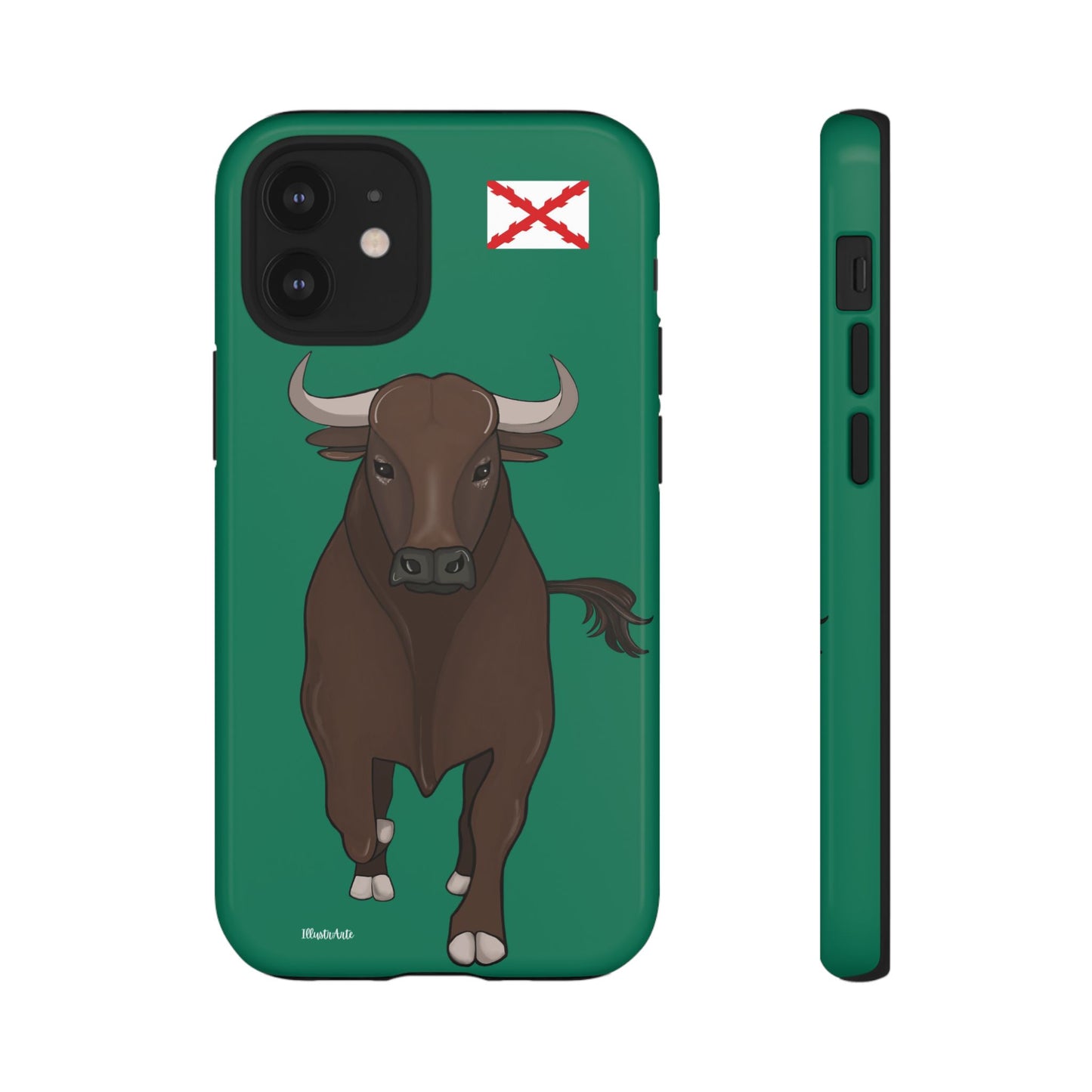 una funda de teléfono con una imagen de un toro en ella