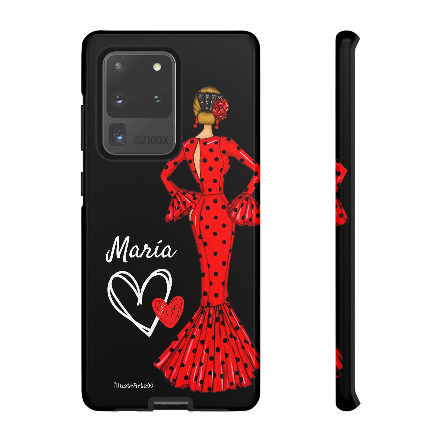 Personalized Maria phone case, red on black background – for iPhone, Samsung, Pixel