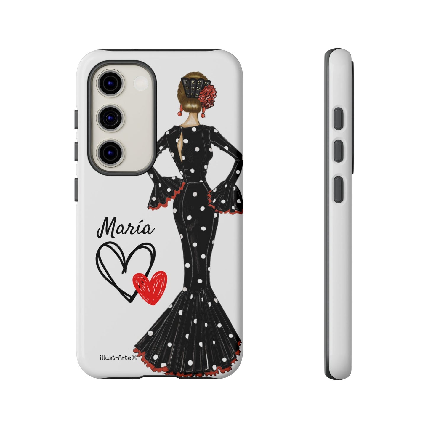 Personalized phone case Maria in black dress – for iPhone, Samsung, Pixel