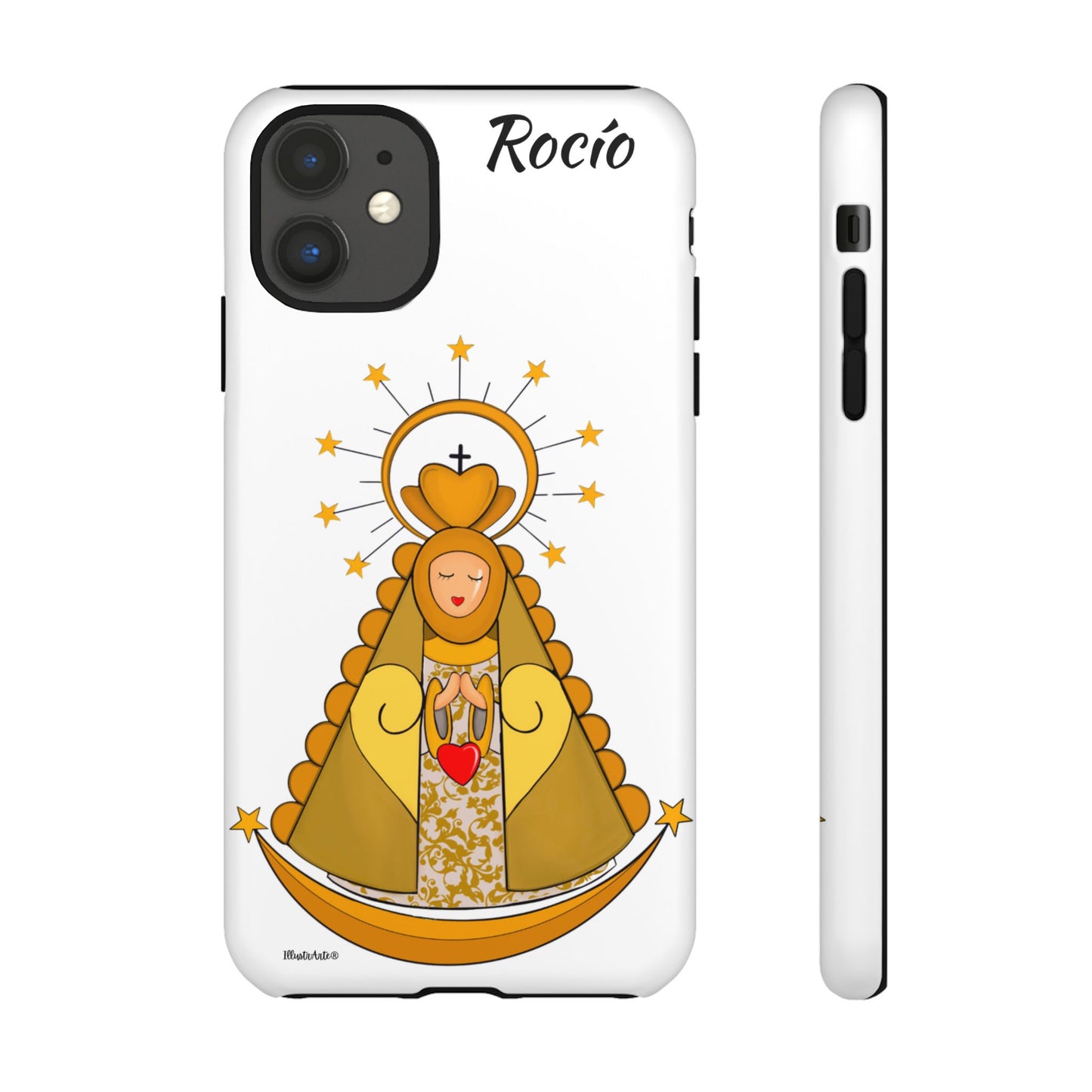 una funda de teléfono con una foto de la virgen maría