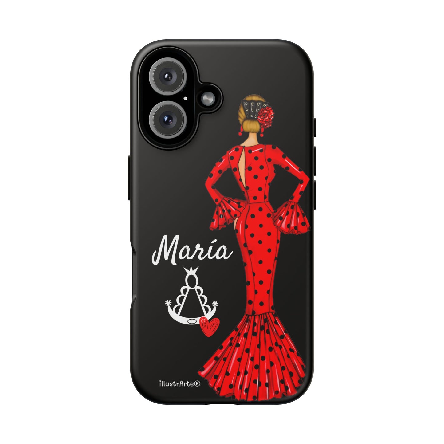 Funda de teléfono personalizable María rojo fondo negro Virgencita – para iPhone, Samsung, Pixel