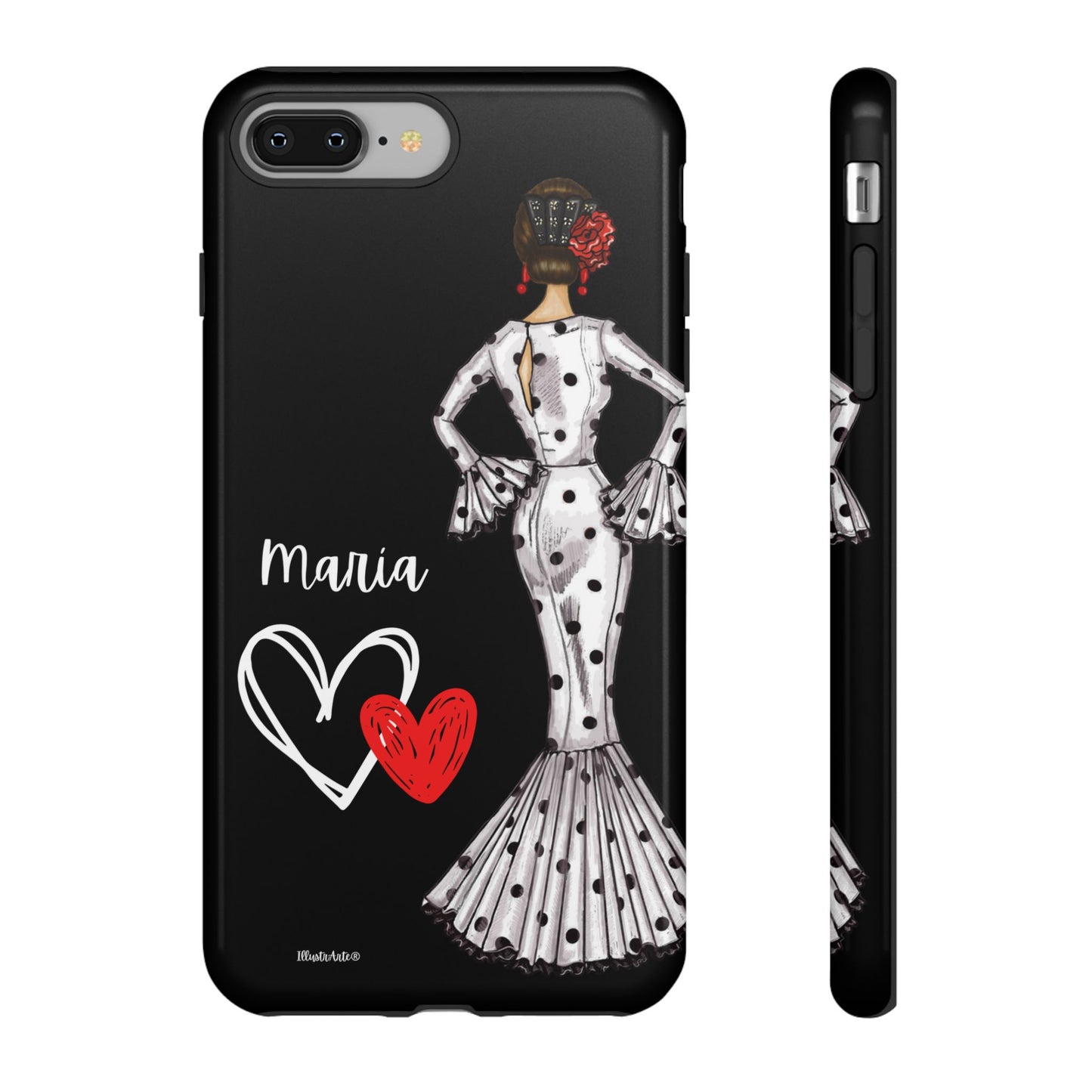 una funda de teléfono con una imagen de una mujer en un vestido