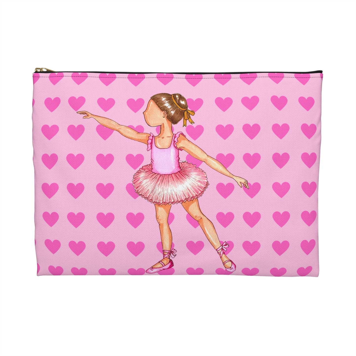 Ballet Dancer Customizable Washbag, pink dress and pink hearts. - IllustrArte