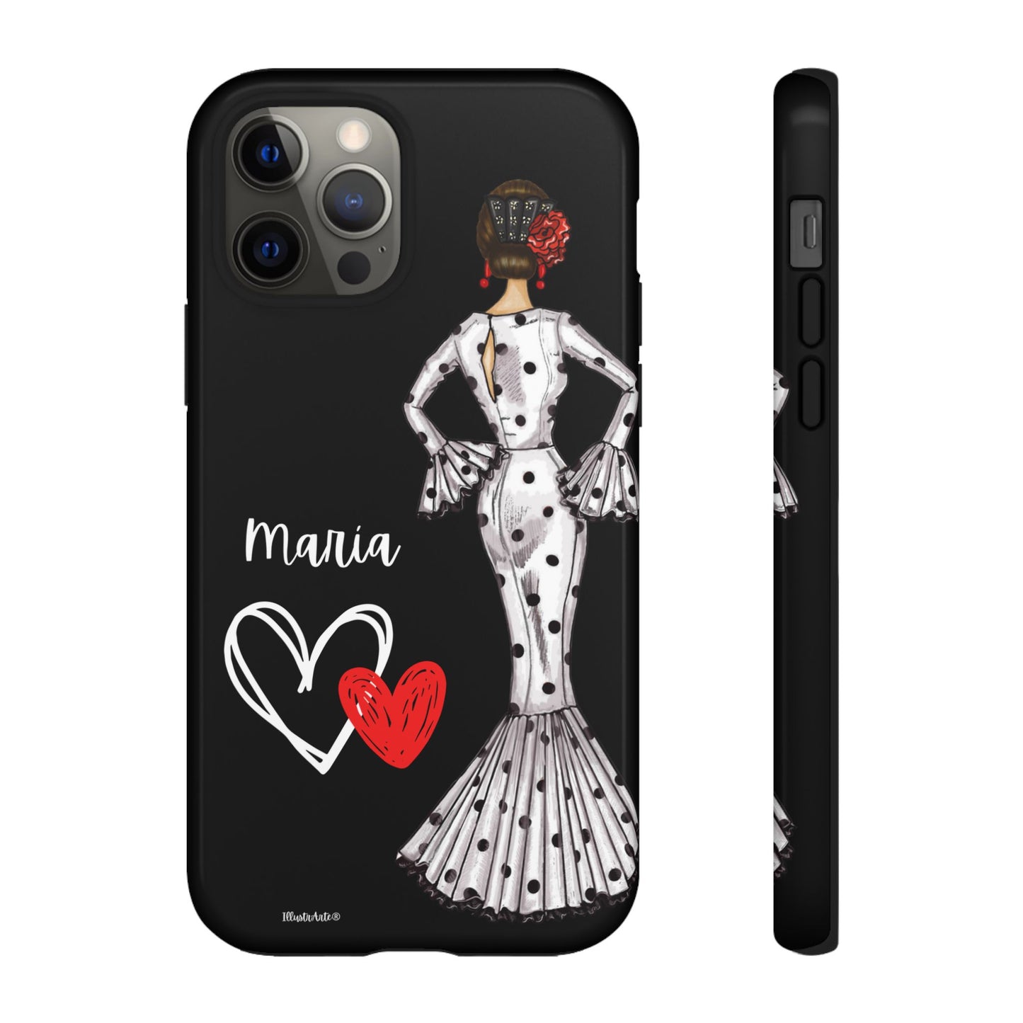 una funda de teléfono con una imagen de una mujer en un vestido