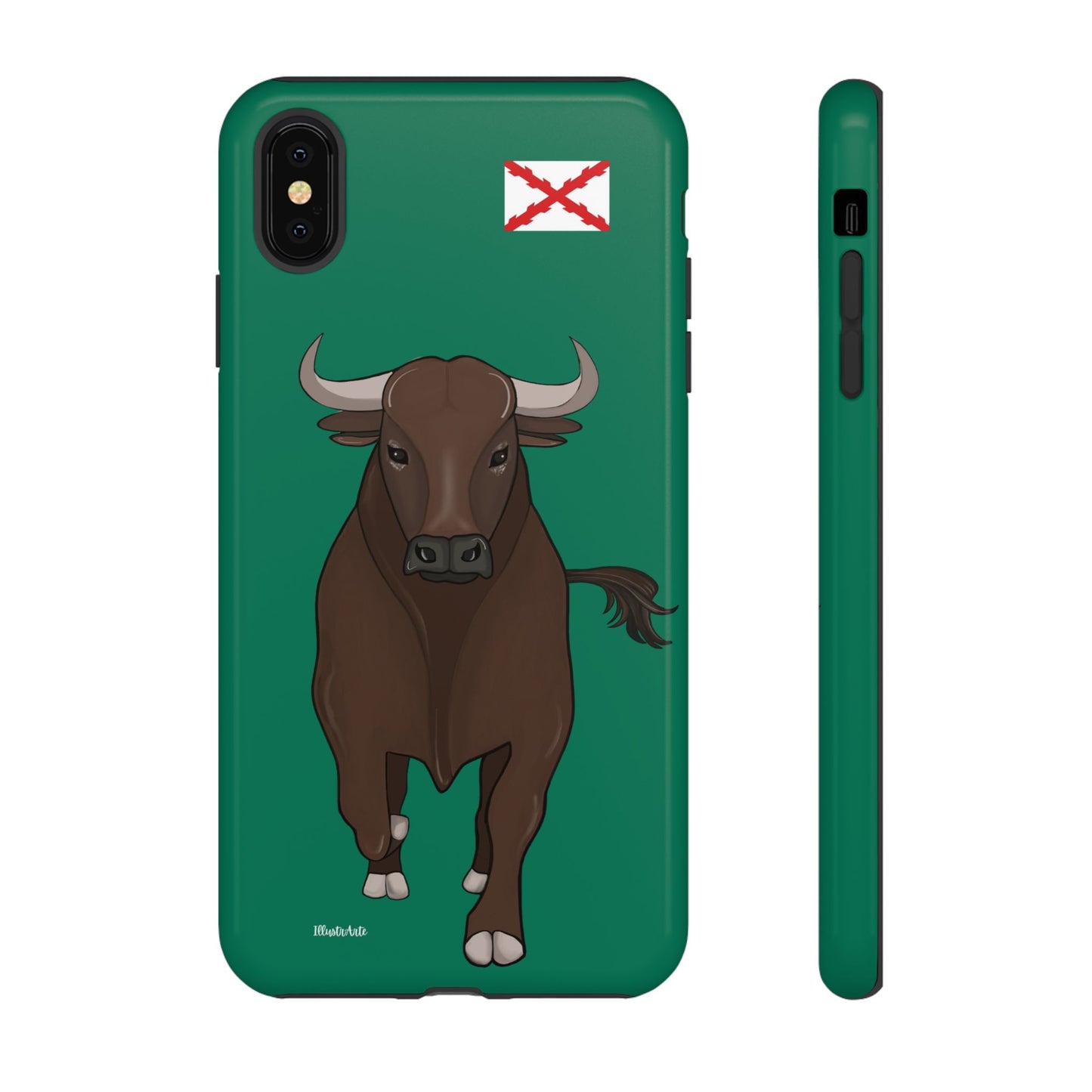 una funda de teléfono con una imagen de un toro en ella