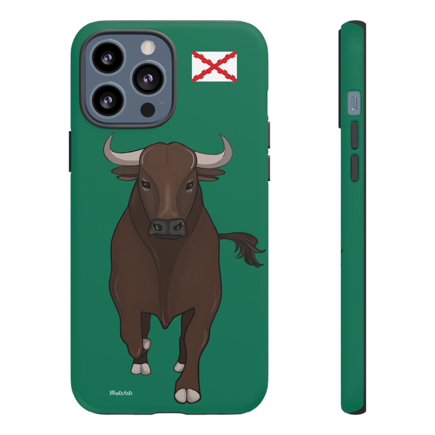 una funda de teléfono con una imagen de un toro en ella