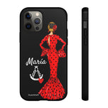 Personalised phone case flamenco dancer María, red dress, with a little Virgin Mary for iPhone 12 Pro, gloss finish – illustrArte