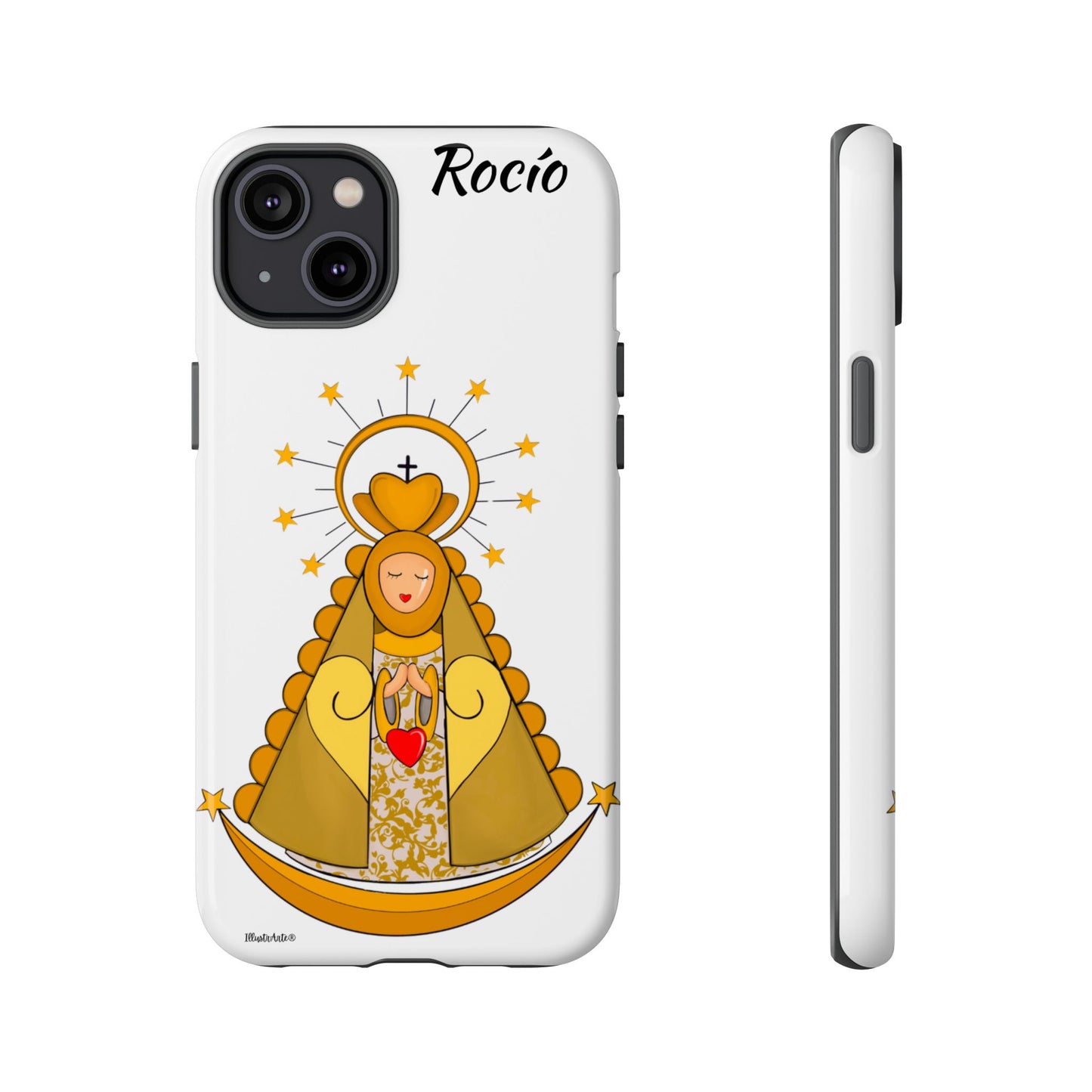 una funda de teléfono con una foto de la virgen maría