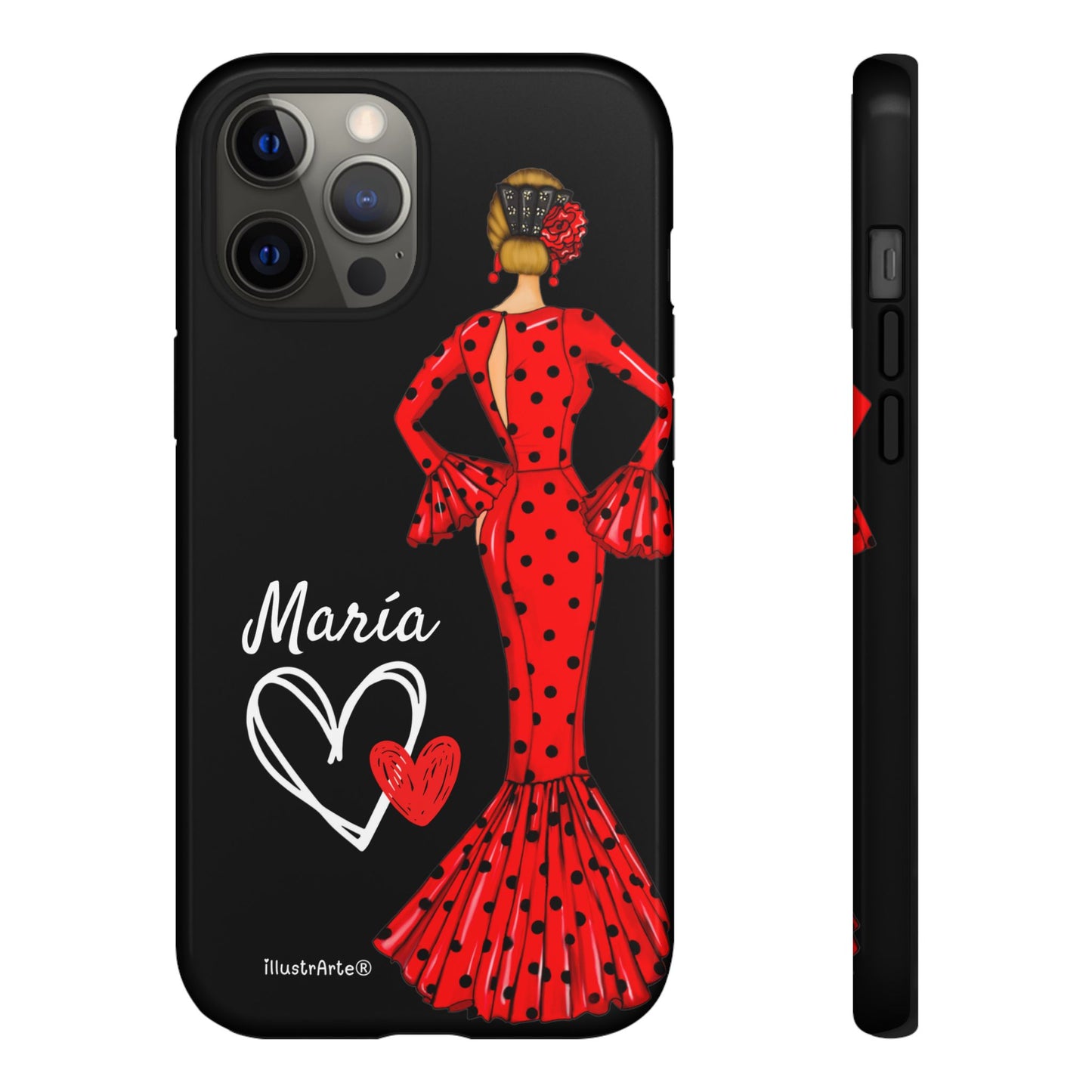 Personalized Maria phone case, red on black background – for iPhone, Samsung, Pixel