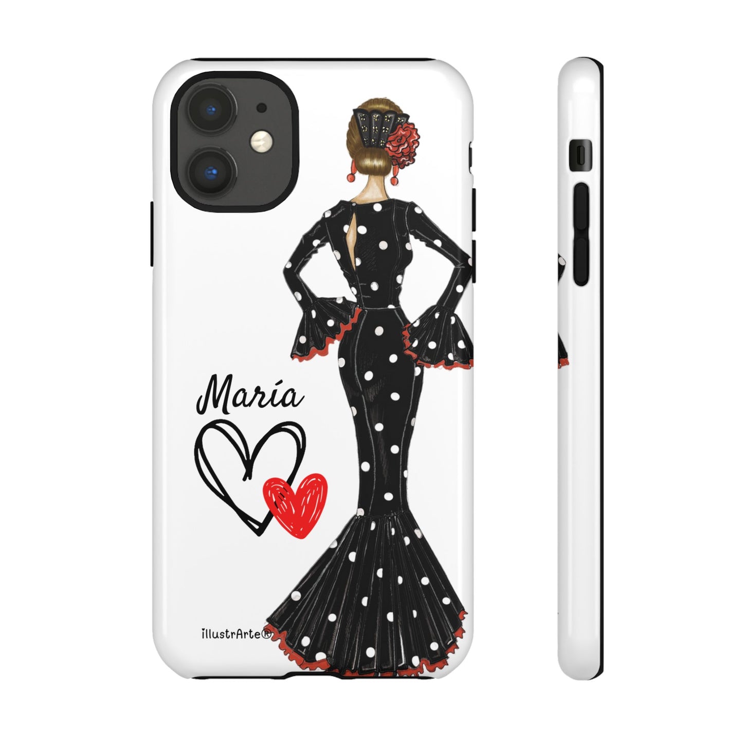 Personalized phone case Maria in black dress – for iPhone, Samsung, Pixel