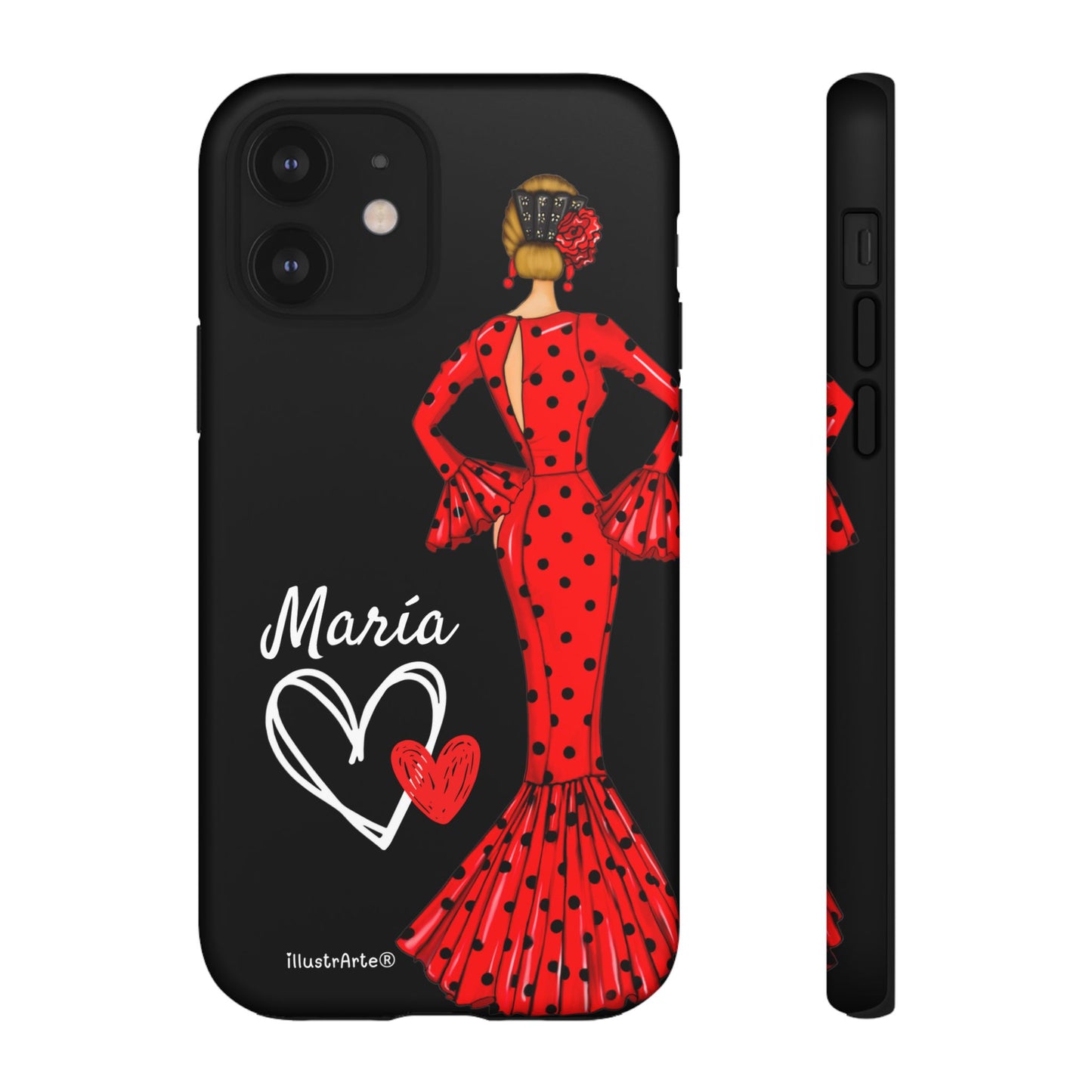 Personalized Maria phone case, red on black background – for iPhone, Samsung, Pixel