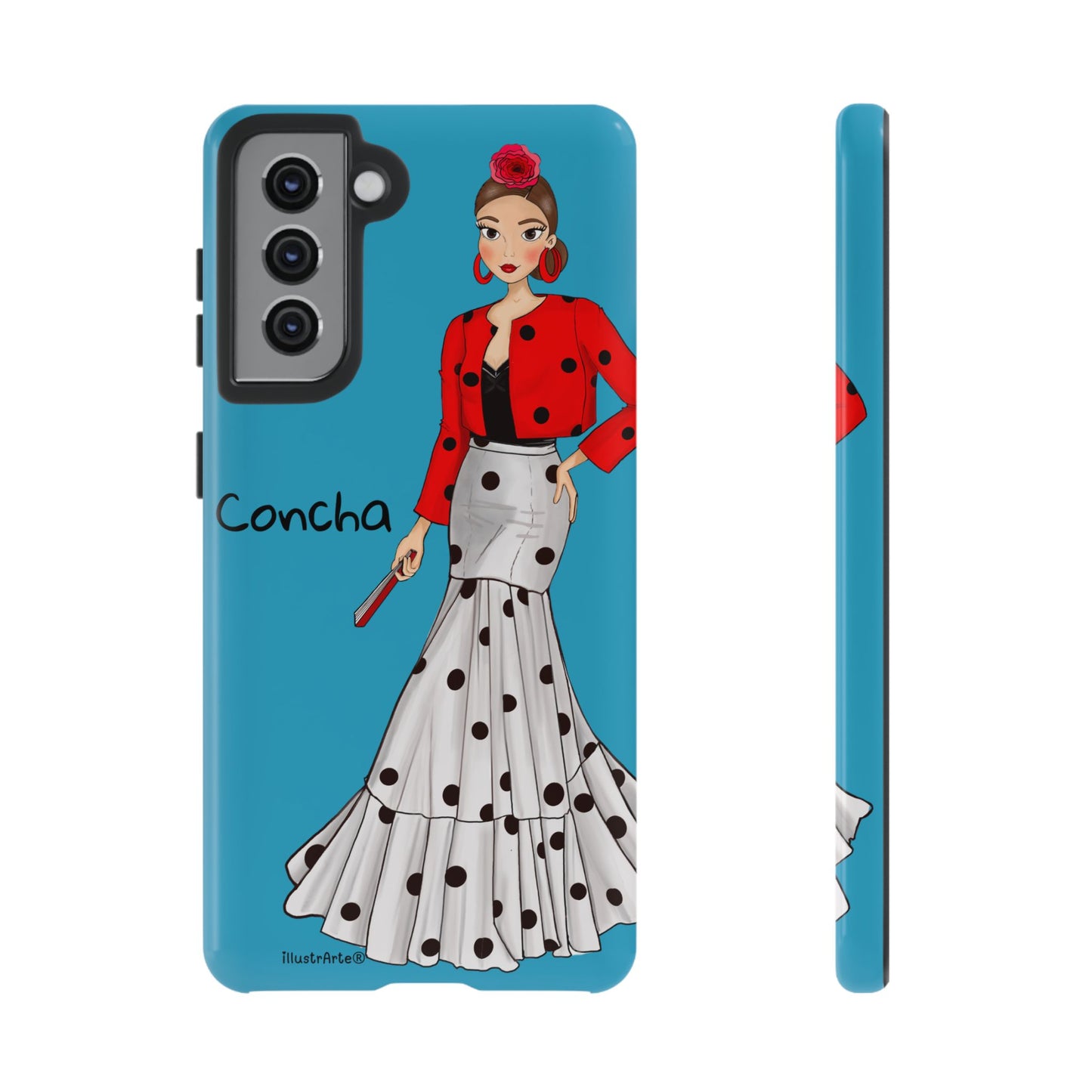 Funda de teléfono que destaca por su diseño, Modelo Conchita fondo azul, perfecta para cualquier ocasión.