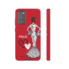 Funda de teléfono personalizable María blanco fondo rojo corazones – para iPhone, Samsung, Pixel