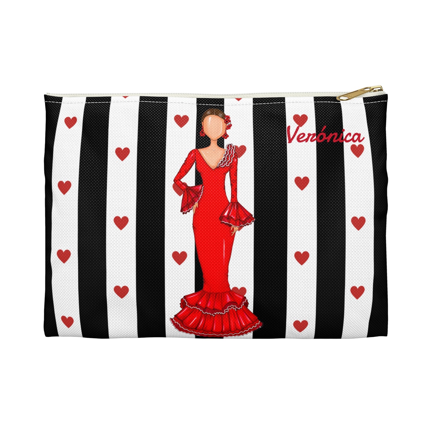 Neceser Personalizable - Flamenca Verónica con rayas y corazones