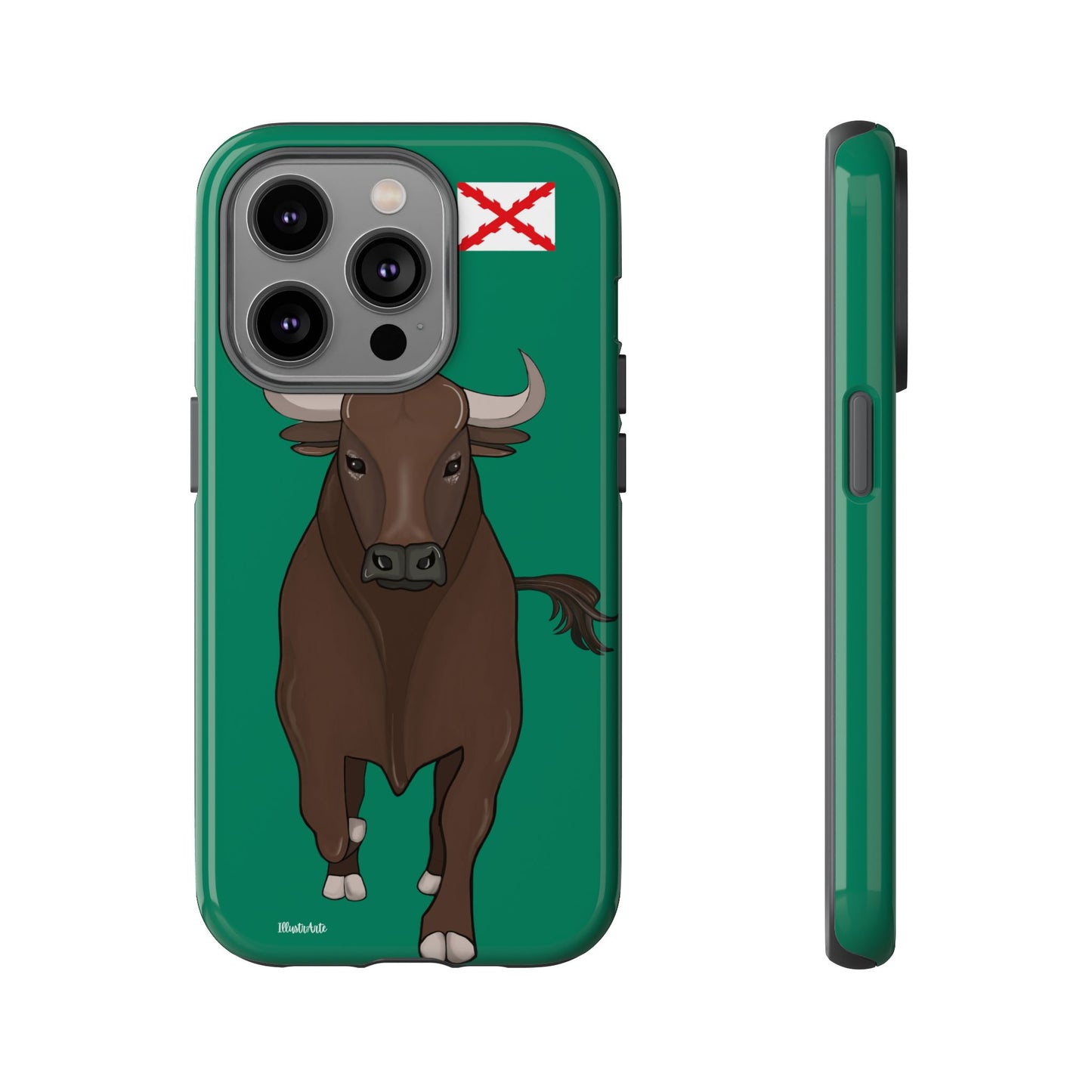 una funda de teléfono con una imagen de un toro en ella