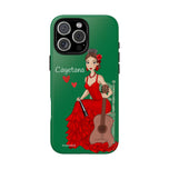 Personalised phone case flamenco dancer Cayetana, green background for iPhone 16 Pro Max, gloss finish – illustrArte