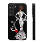 Personalised phone case flamenco dancer María Blanco, with the Virgen del Rocío for Samsung Galaxy S22, gloss finish – illustrArte
