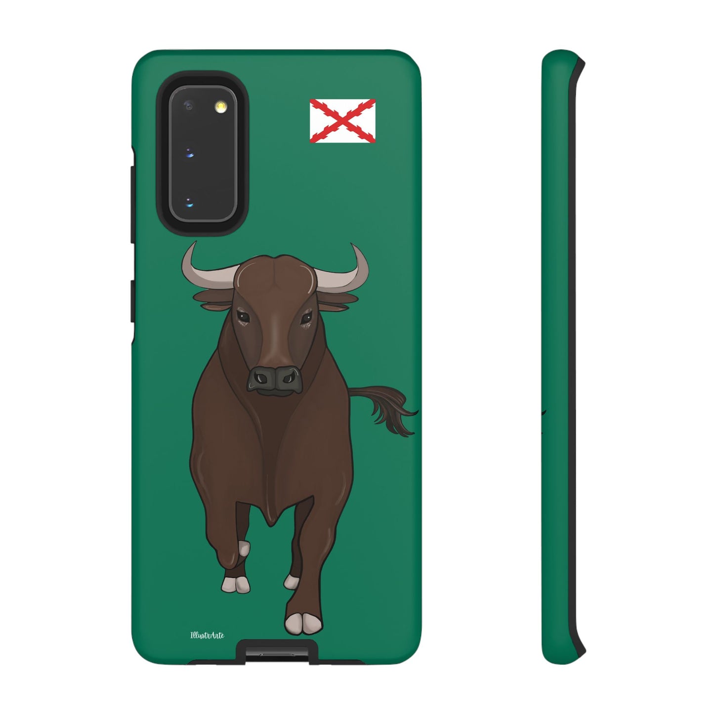 una funda de teléfono con una imagen de un toro en ella