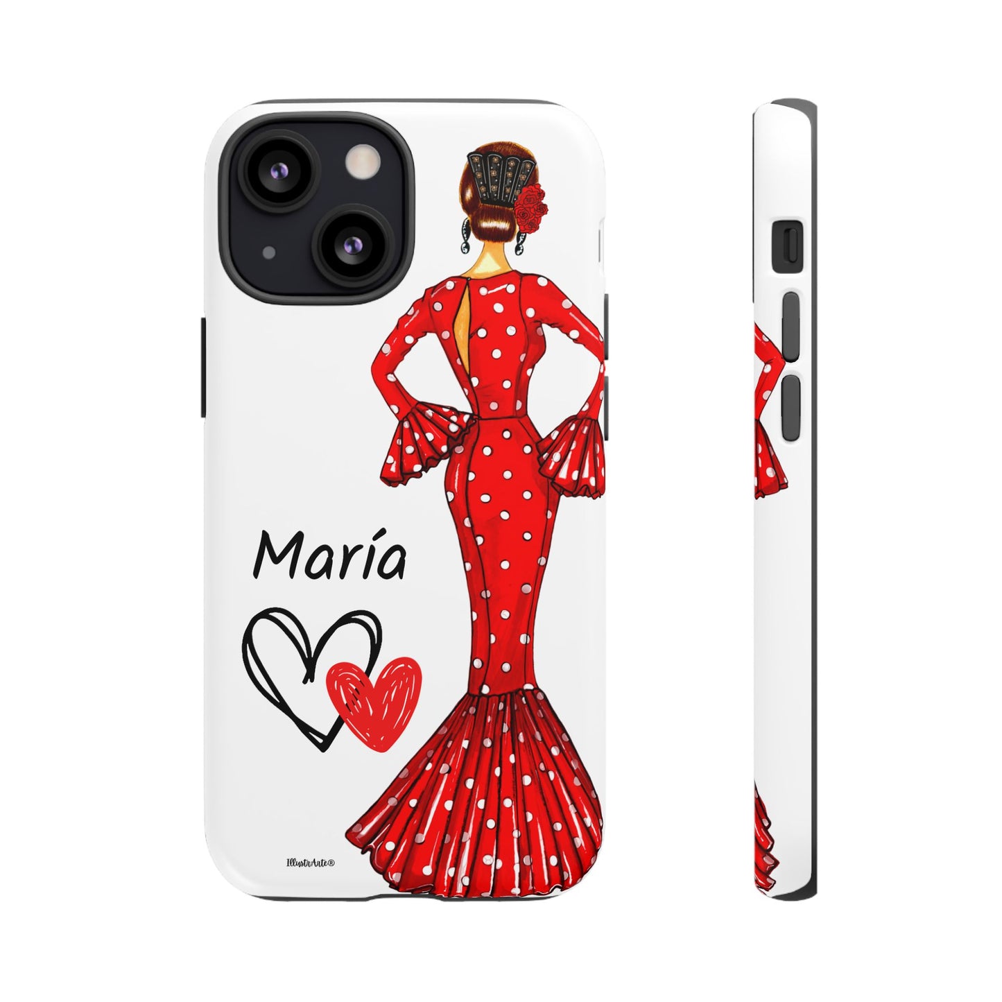 Funda de teléfono personalizada María vestido rojo – iPhone, Samsung, Pixel