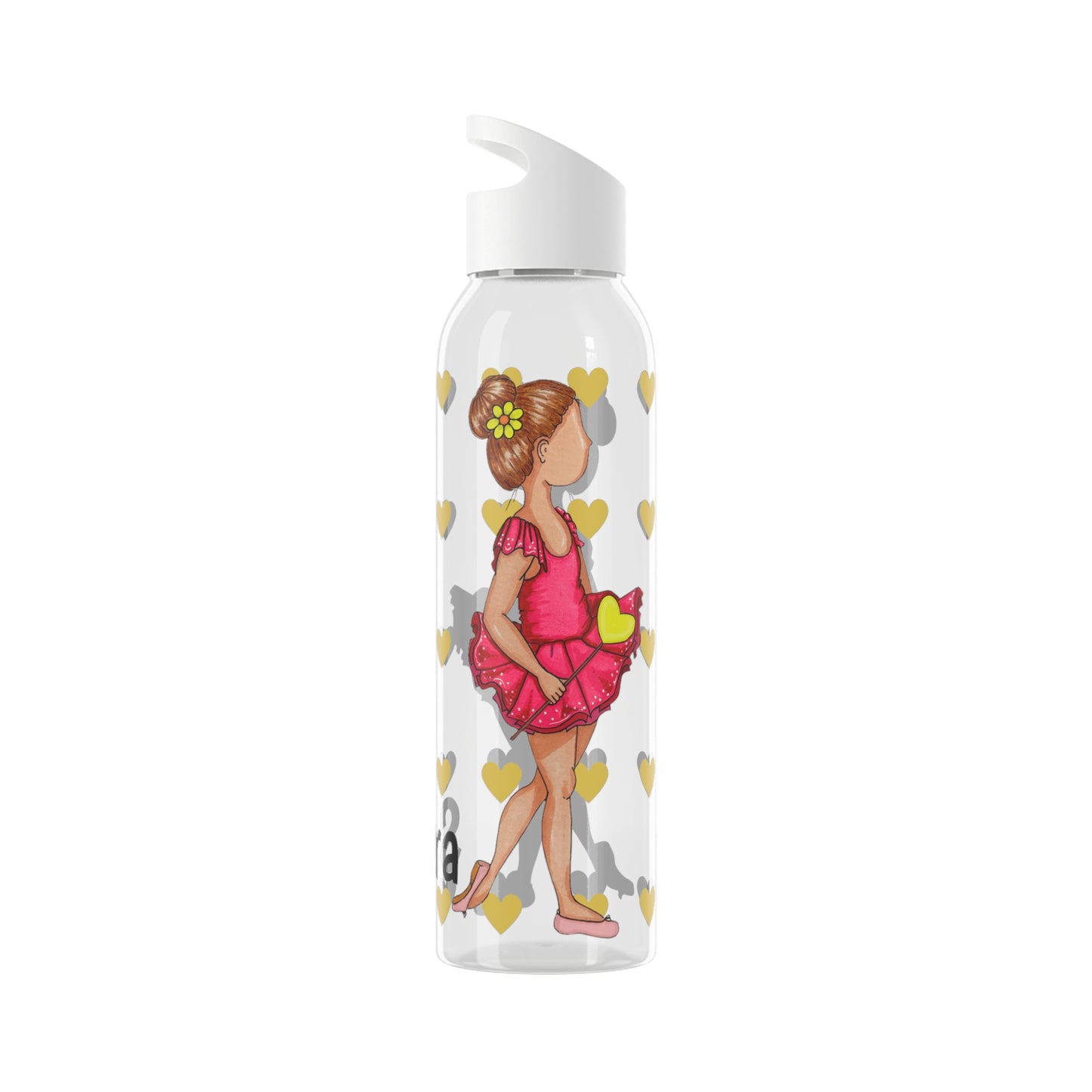 Ballerina Dancer girl 22 Oz/650ml Eastman Tritan™ Single wall bottle, pink dress with magic wand design. - IllustrArte