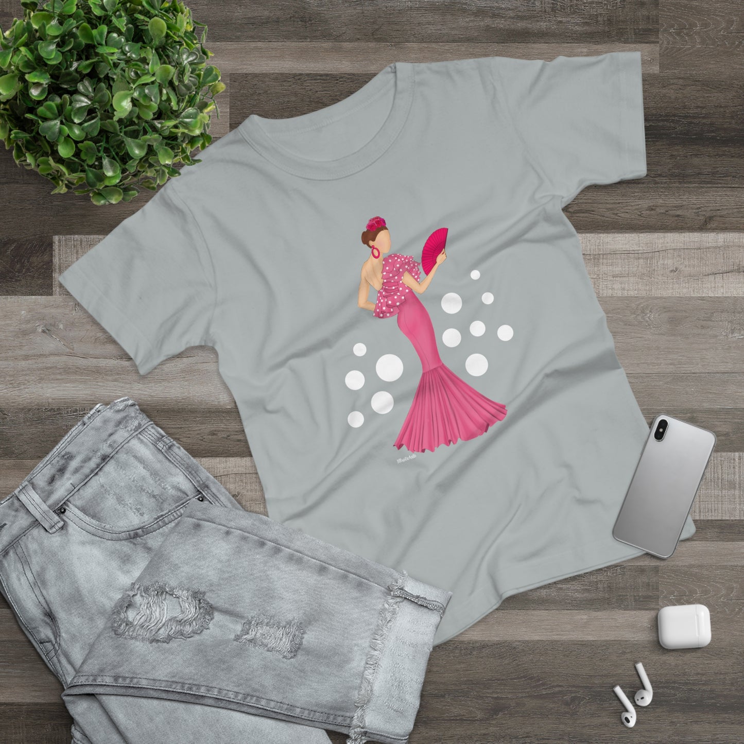 a t - shirt with a woman in a pink dress