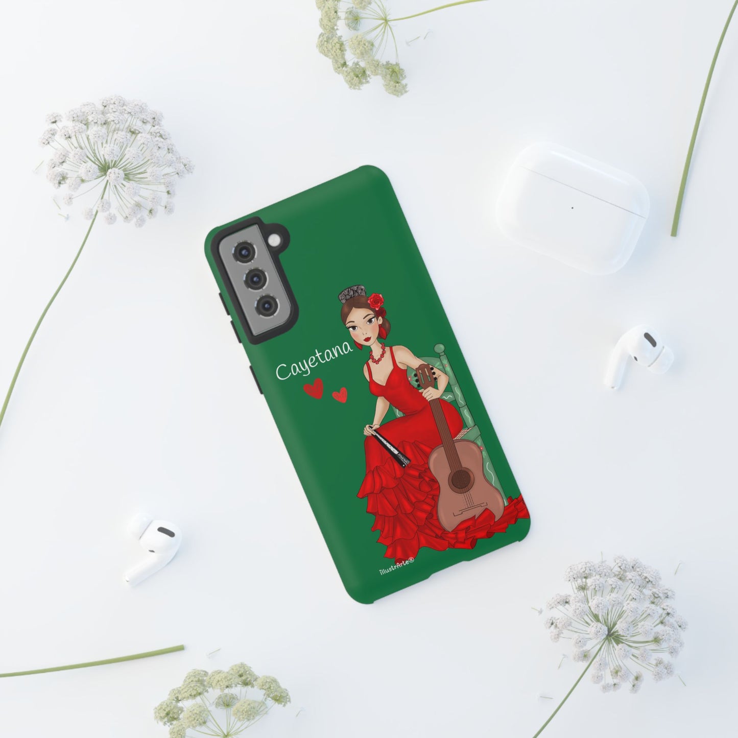 Cayetana personalized phone case with green background – for iPhone, Samsung, Pixel