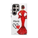 Personalised phone case flamenco dancer María, red dress for Samsung Galaxy S24 Ultra, gloss finish – illustrArte