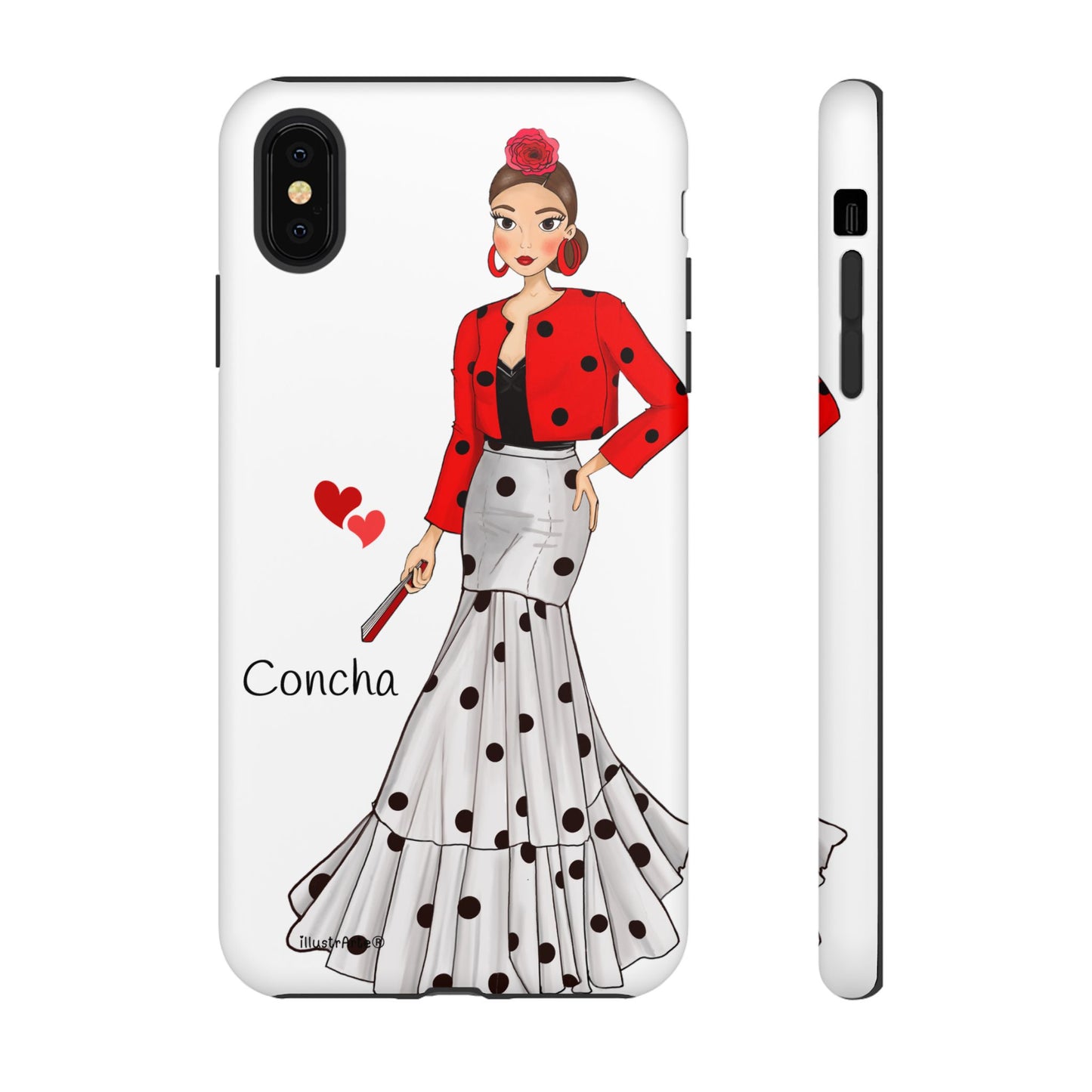 Funda de teléfono personalizable, modelo Conchita, destacando la posibilidad de agregar tu nombre y diseño favorito.