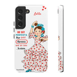 Personalised phone case flamenco dancer Lolita, with quote for Samsung Galaxy S22, gloss finish – illustrArte