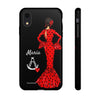 Funda de teléfono personalizable María rojo pelo oscuro fondo negro – para iPhone, Samsung, Pixel