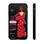 Personalised phone case flamenco dancer Macarena, with quote for iPhone XR, gloss finish – illustrArte