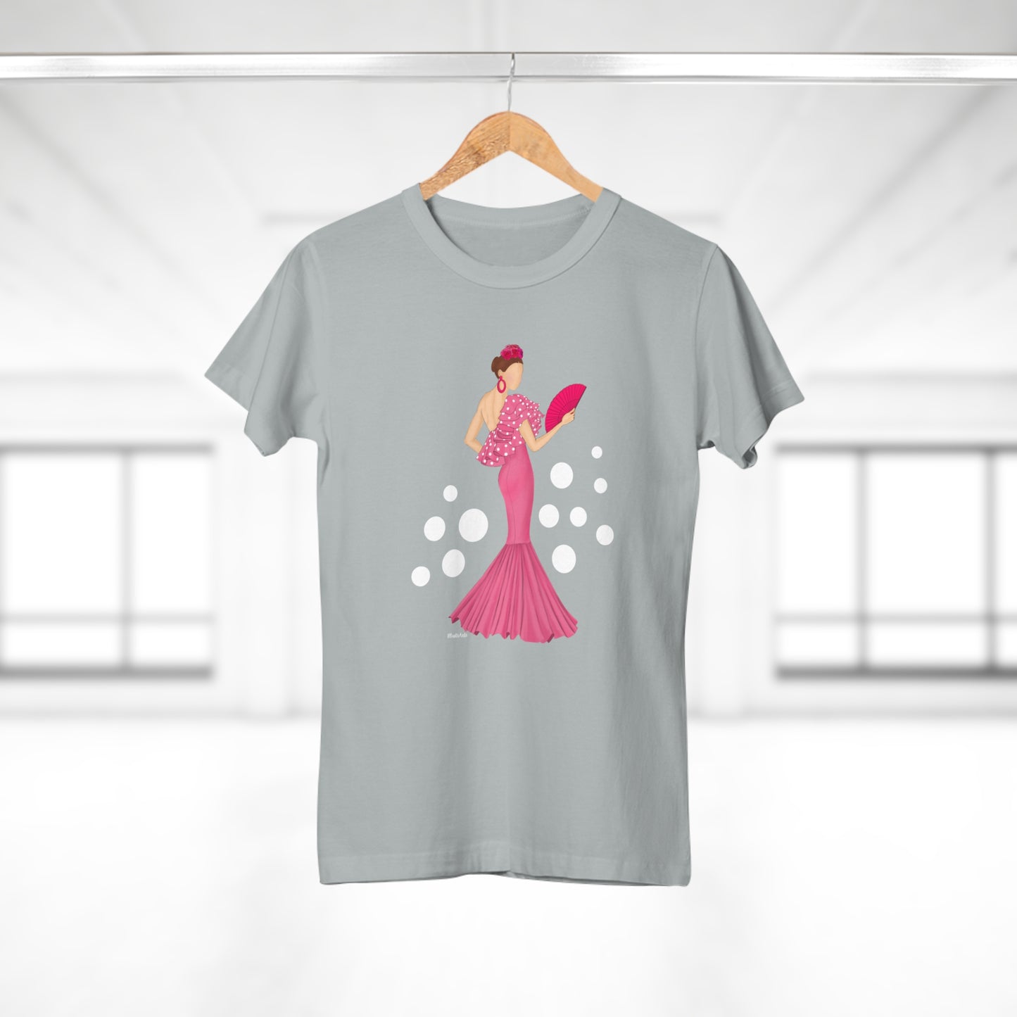 a t - shirt with a woman in a pink dress