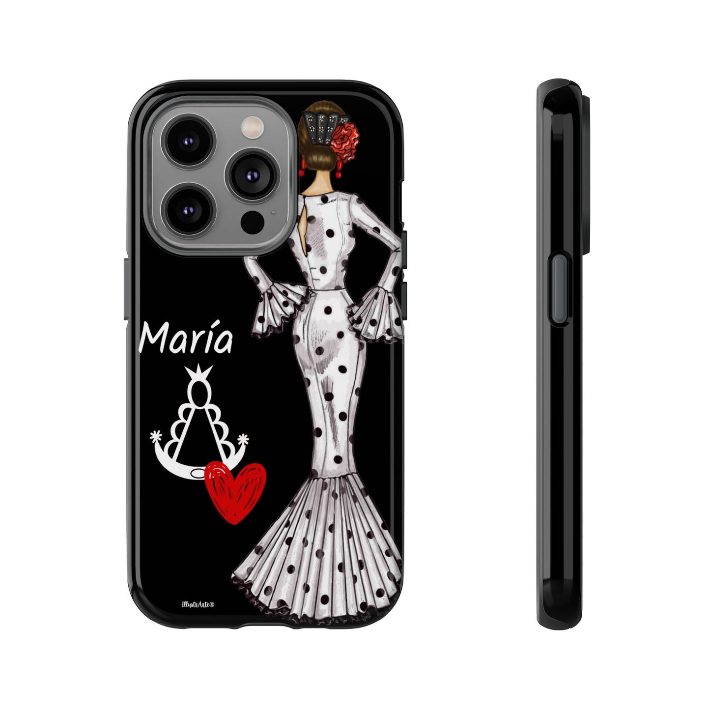 una funda de teléfono con una imagen de una mujer en un vestido