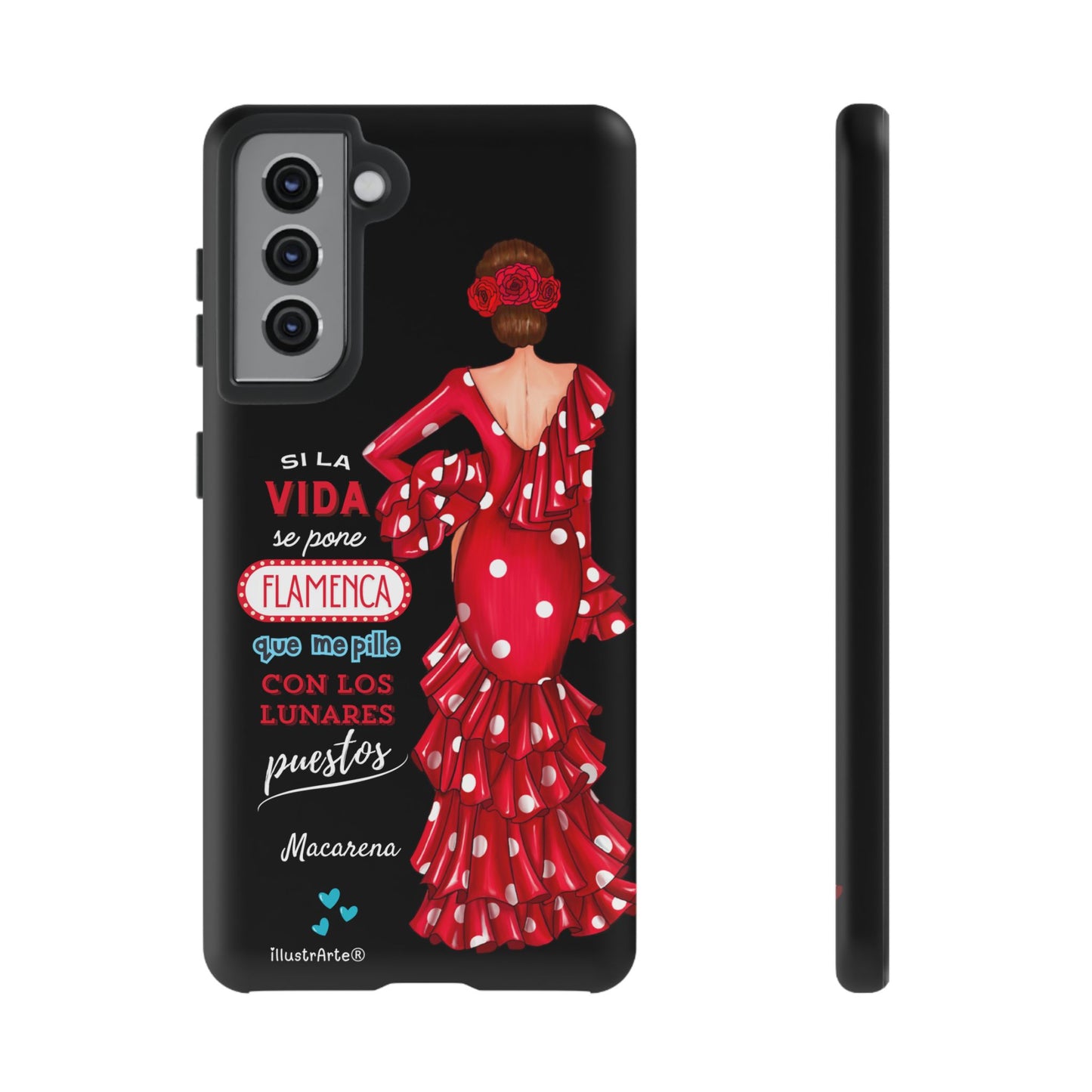 Funda de teléfono personalizable  - Modelo Macarena con frase  Para iPhone, Samsung Y Google Pixel