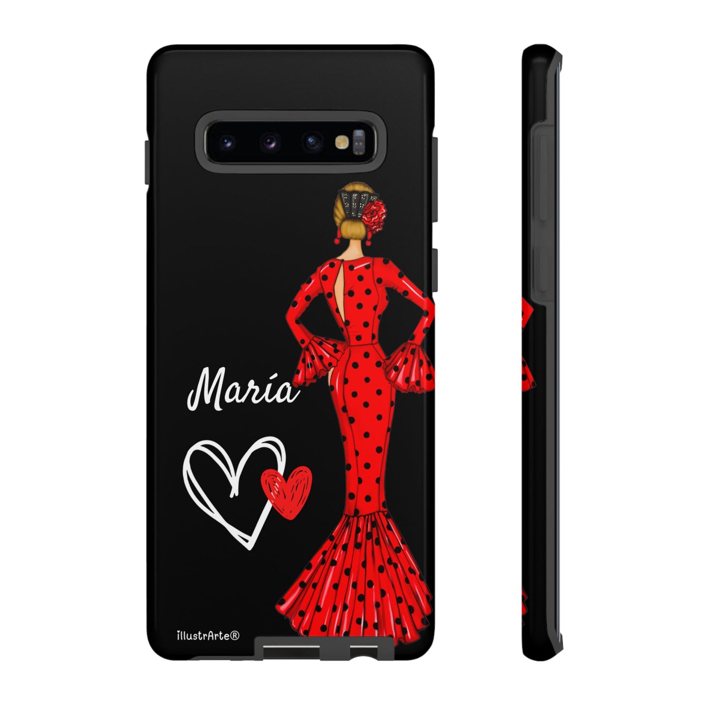 Personalized Maria phone case, red on black background – for iPhone, Samsung, Pixel