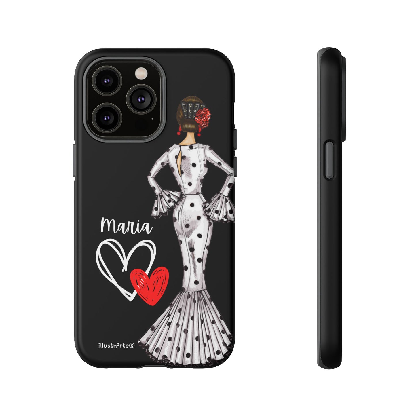 Capa de telefone personalizável com nome/bandeira/Virgem - modelo Maria em vestido branco Para iPhone, Samsung e Google Pixel