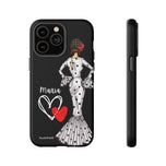 Personalised phone case flamenco dancer María, white dress for iPhone 14 Pro Max, matte finish – illustrArte