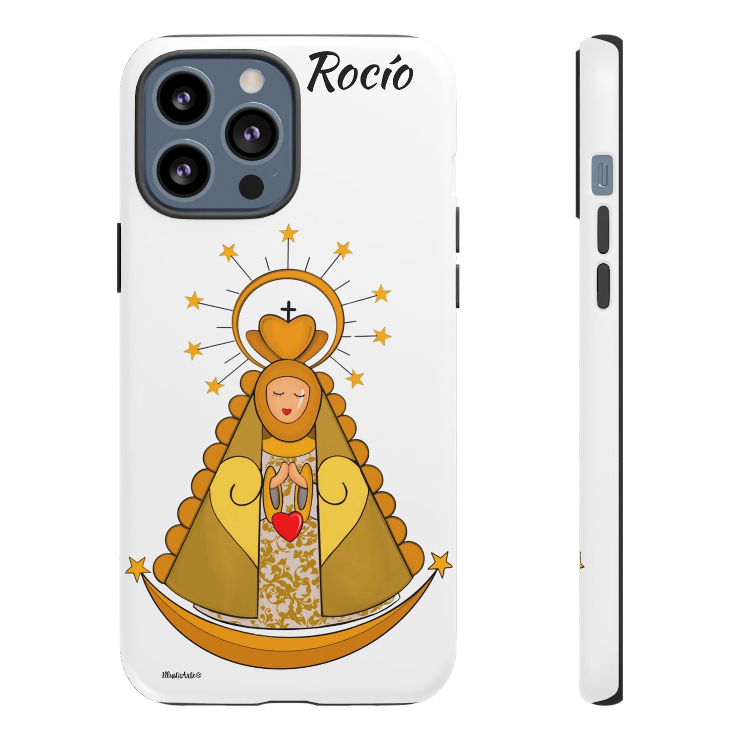 una funda de teléfono con una foto de la virgen maría