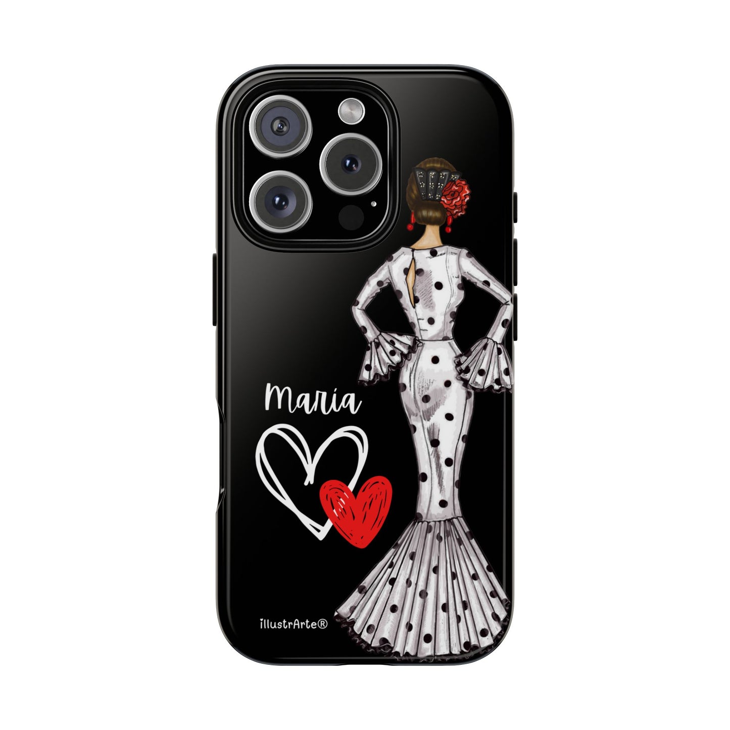 Capa de telefone personalizável com nome/bandeira/Virgem - modelo Maria em vestido branco Para iPhone, Samsung e Google Pixel