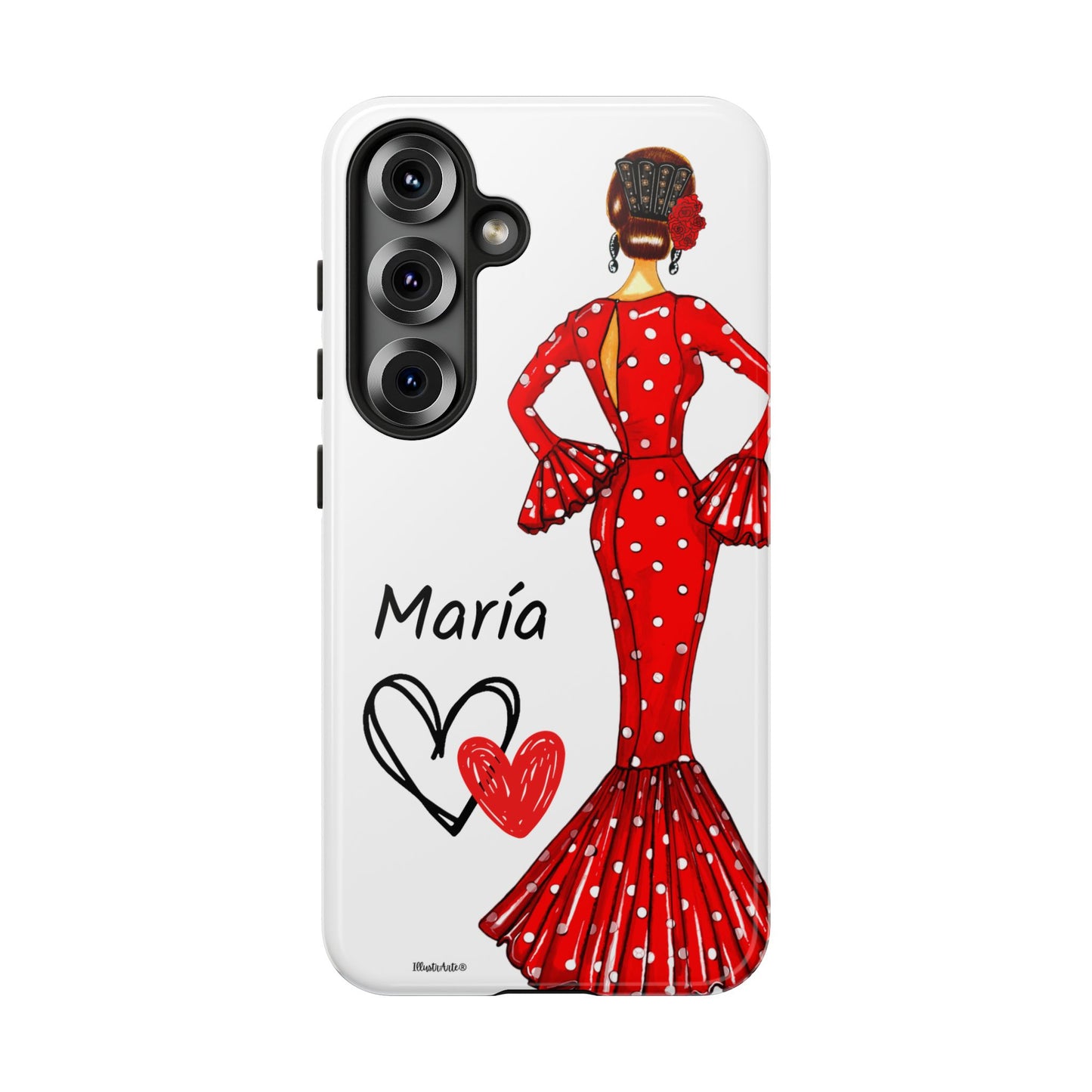 Funda de teléfono personalizada María vestido rojo – iPhone, Samsung, Pixel