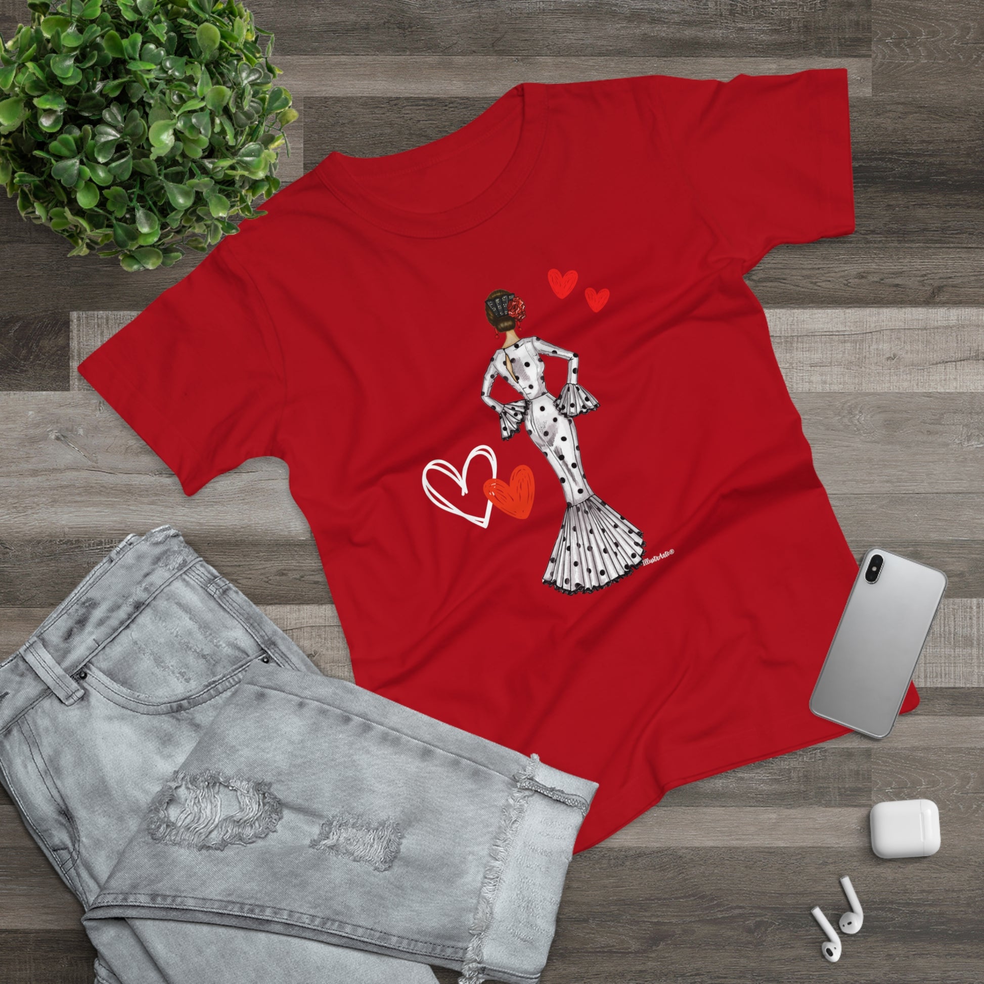 a red t - shirt with a picture of a woman on it