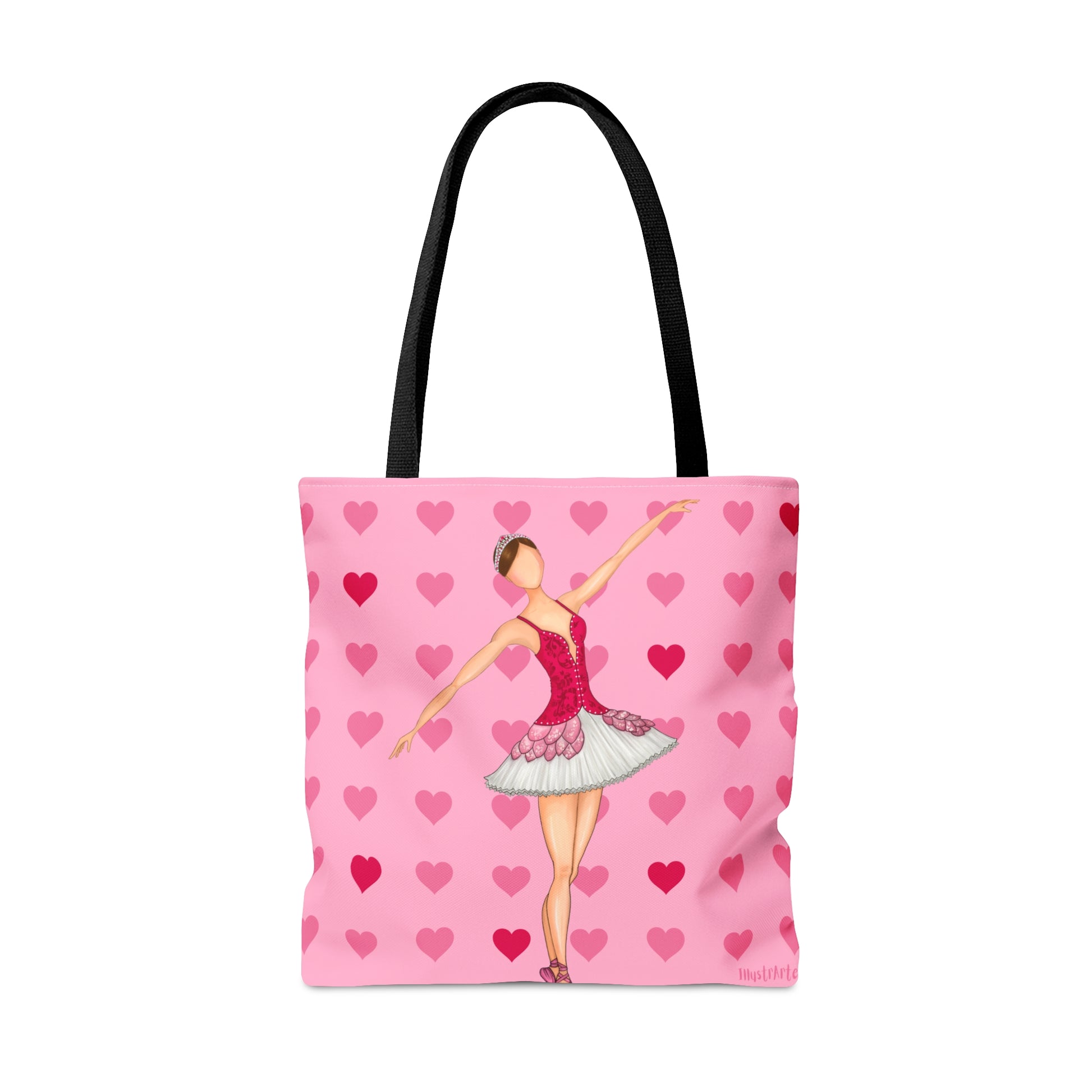 a pink tote bag with a ballerina on it