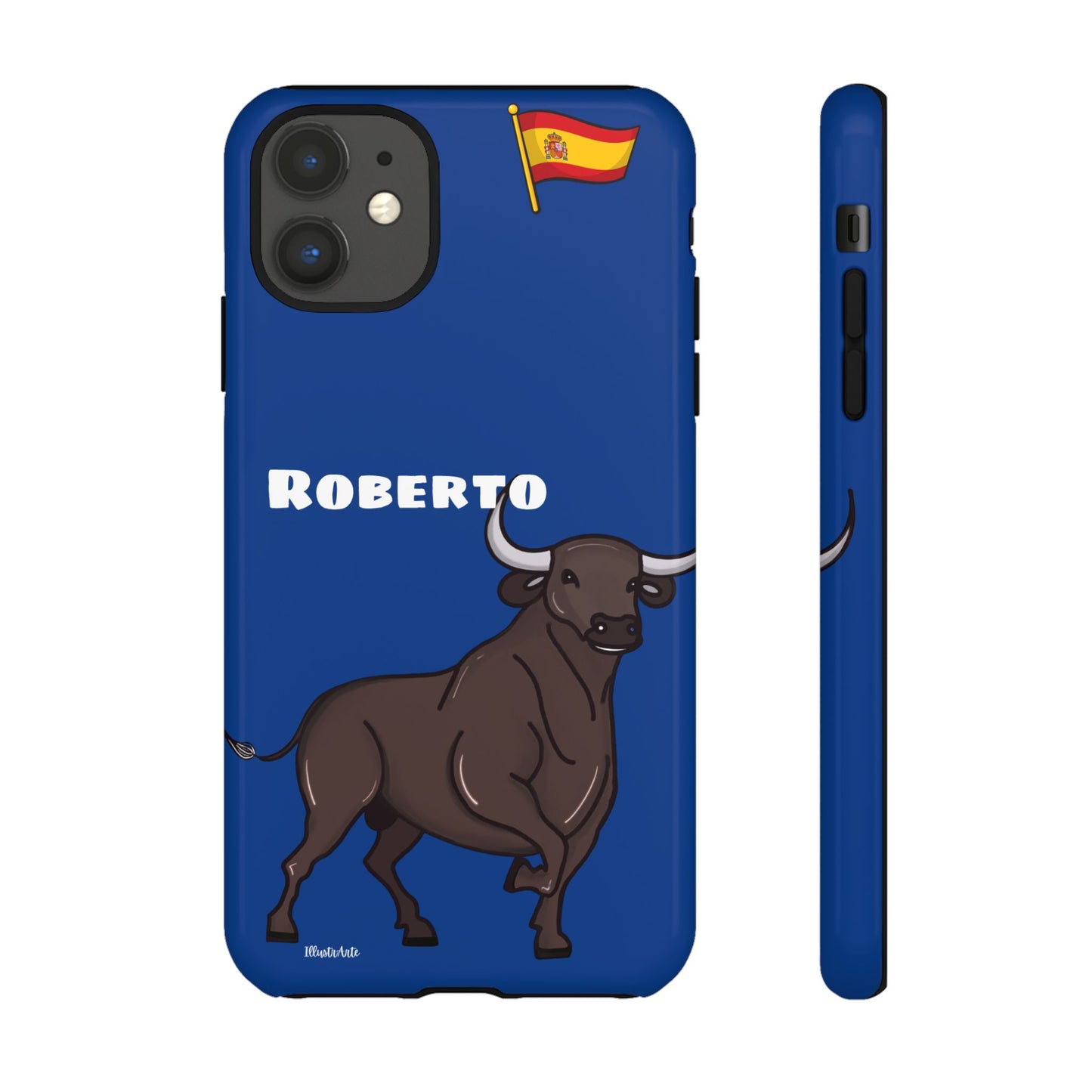 Imagen de la funda de teléfono personalizable con nombre/bandera/Virgen - Modelo Toro Roberto, ideal para expresar personalidad.