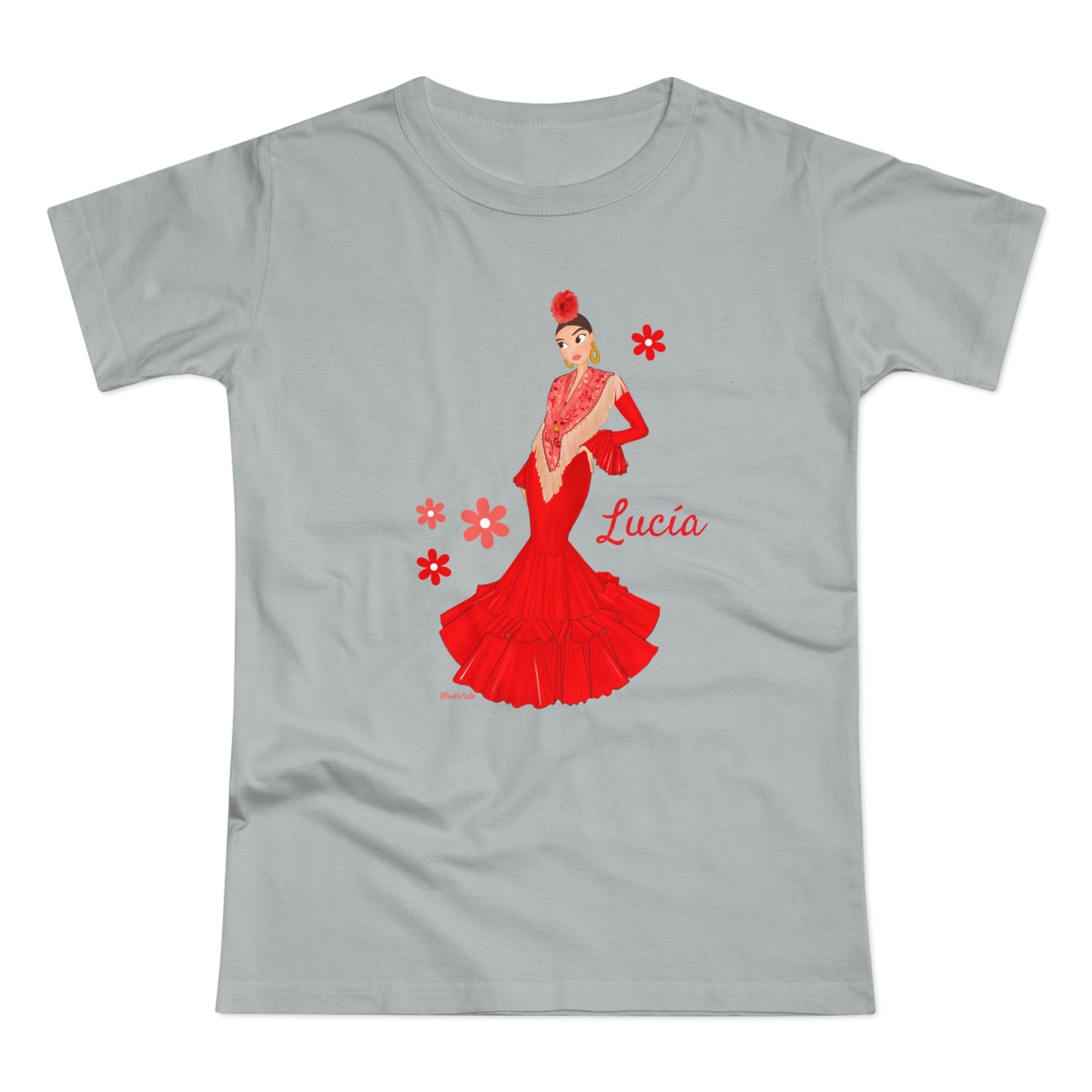 a t - shirt with a woman in a red dress