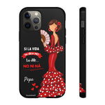 Personalised phone case flamenco dancer Pepa, with quote for iPhone 12 Pro, gloss finish – illustrArte